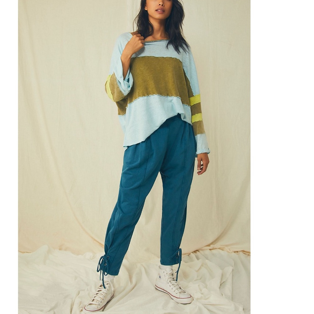 Free People Bobbi Tee Color Blocked Striped Oversized T Shirt Top